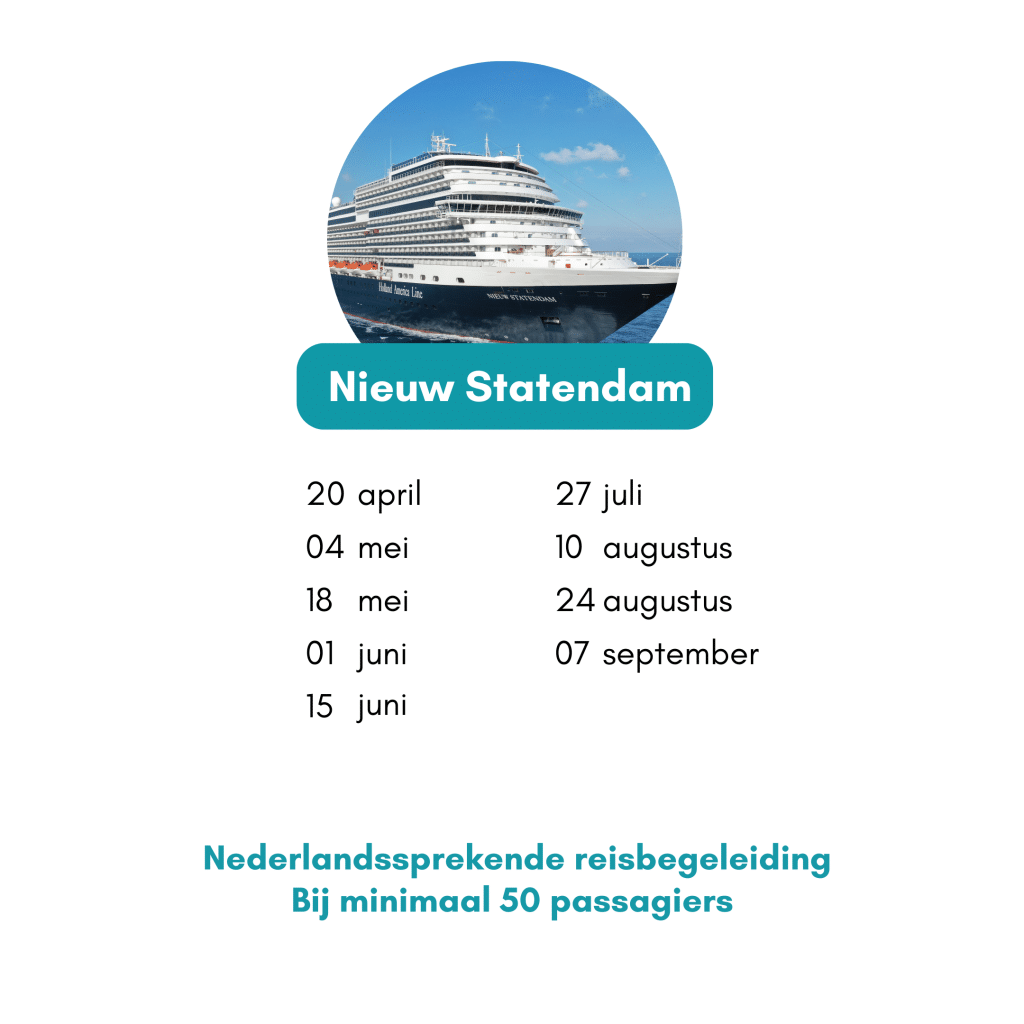 Reisbegeleiding Afvaarten data - Nieuw Statendam - Holland America Line